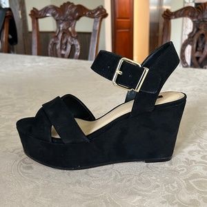 Mango High Heel Wedge Sandal, Black Suede, EU 39 / US 8